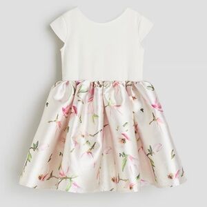H&M Girls Floral Party Dress Bow Back Pink White Size 8–10Y